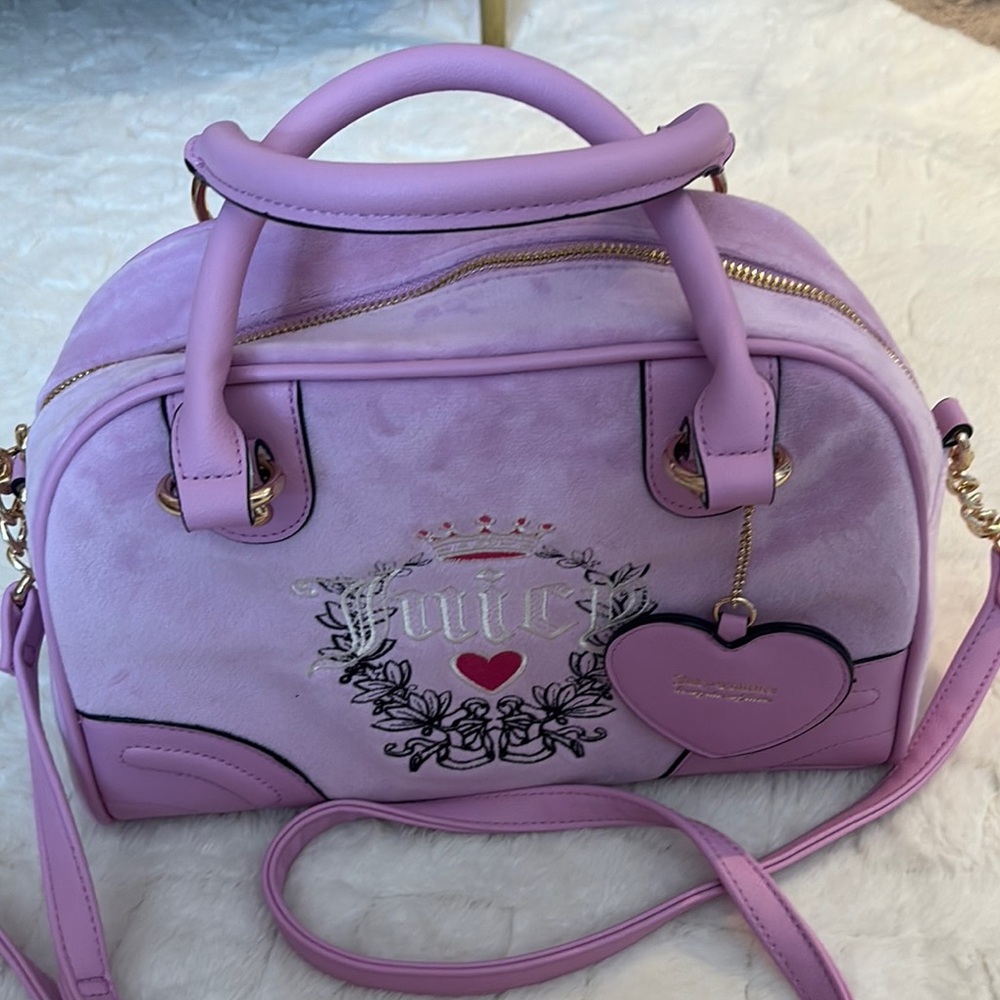Juicy Couture Purple Satchel with Signature Crest and Heart Charm